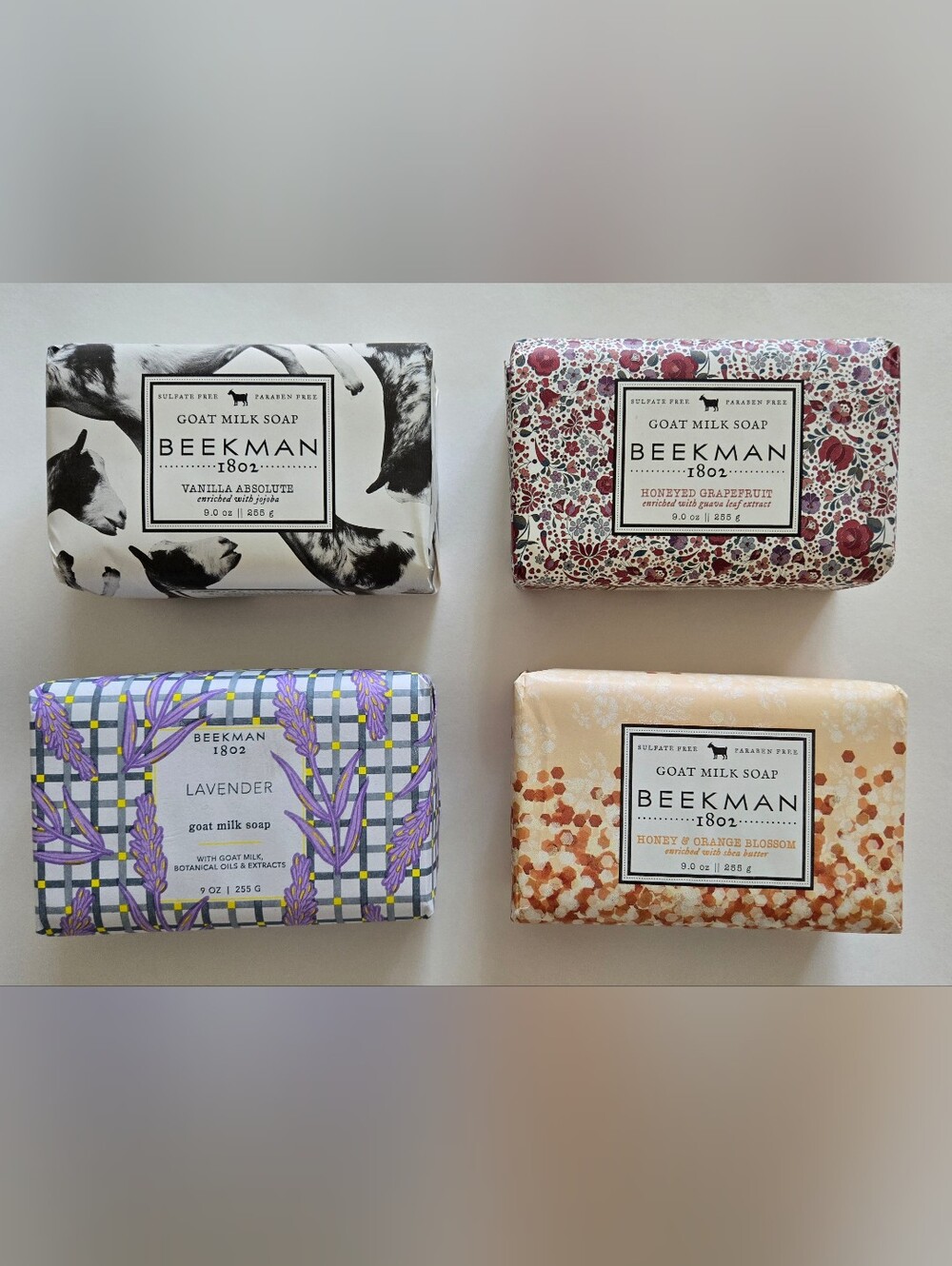 NEW Beekman 1802 Goat Milk Soap 9oz. Bars - Lavender, Vanilla - Mixed Lot of 4